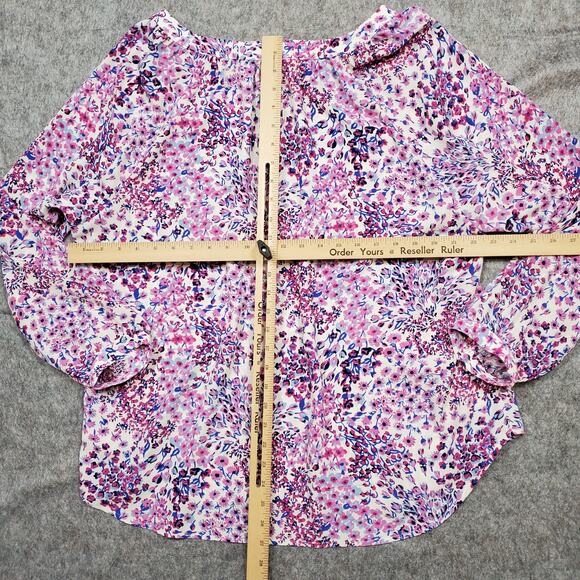 Talbots Top Womens 2X Floral Popover V-Neck Half Button Long Sleeve Boho Blouse - Picture 7 of 10